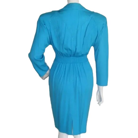 Avant Garde Dress, XS/S, VINTAGE, Aqua Blue, Statement Shoulders, Zip front, LS - Picture 10 of 15
